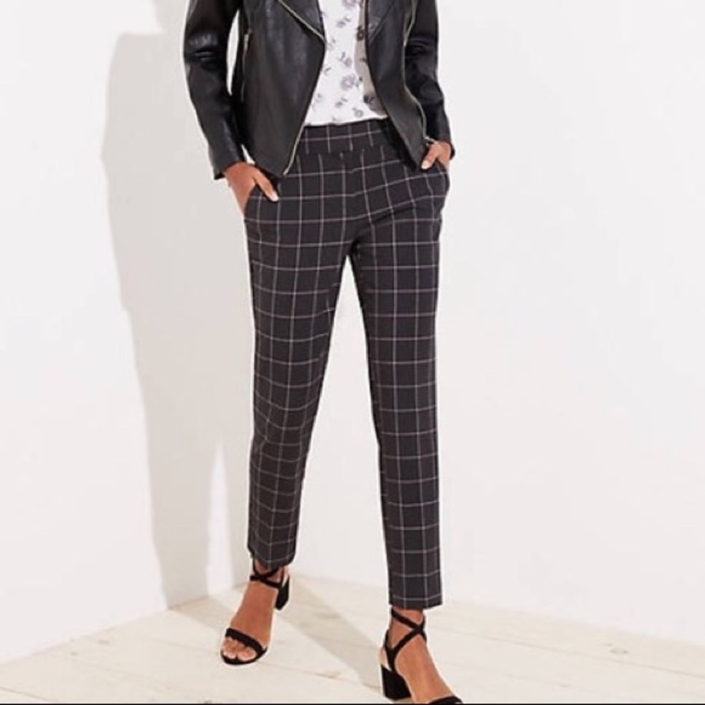 LOFT Marisa Grey and Pink Windowpane Trousers